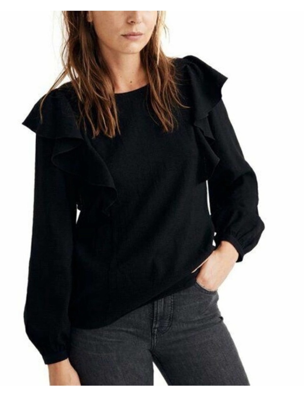 Madewell Ruffle Front Top Blouse Fall Winter Dark Academia XS